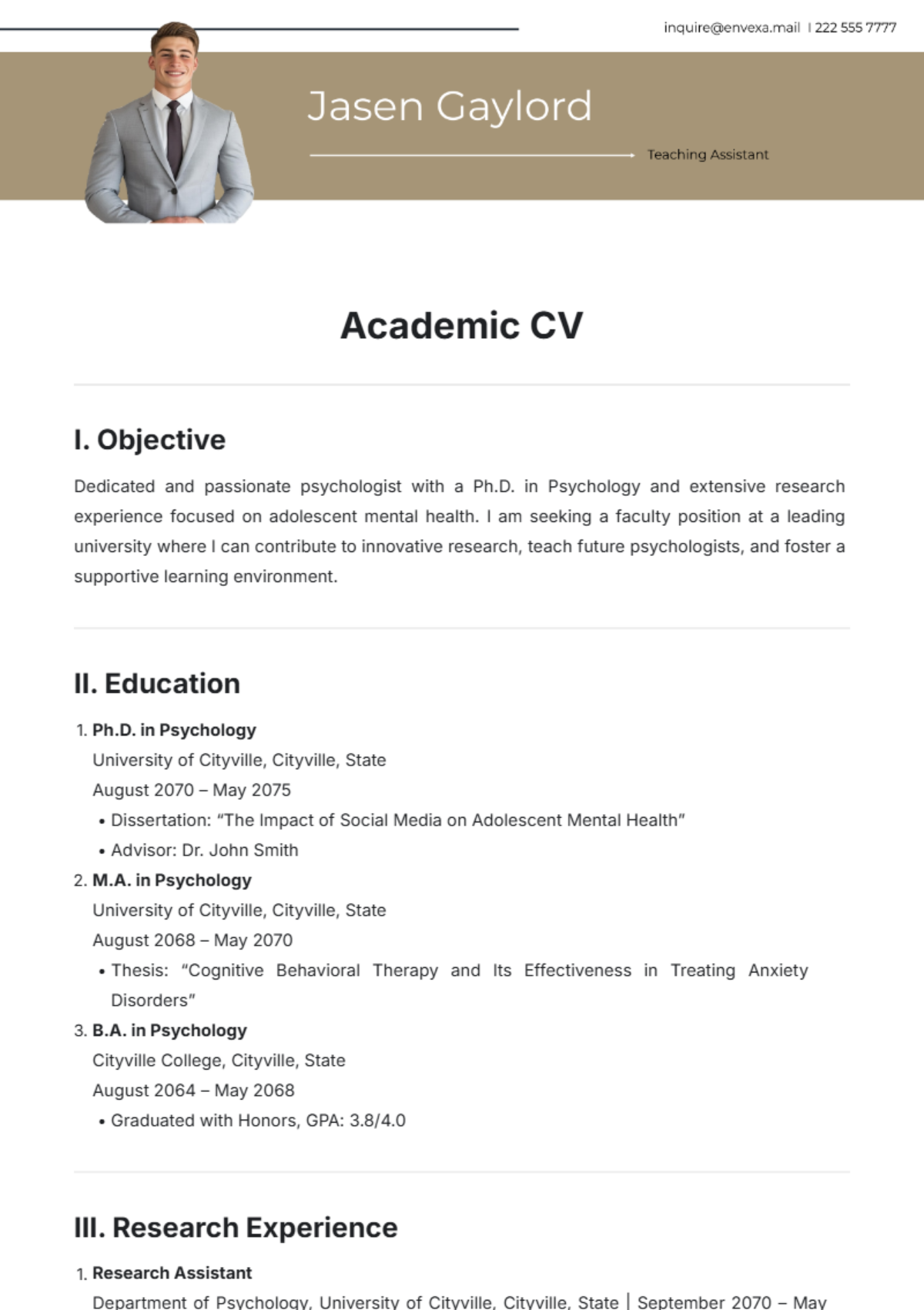 Academic CV Template - Edit Online & Download