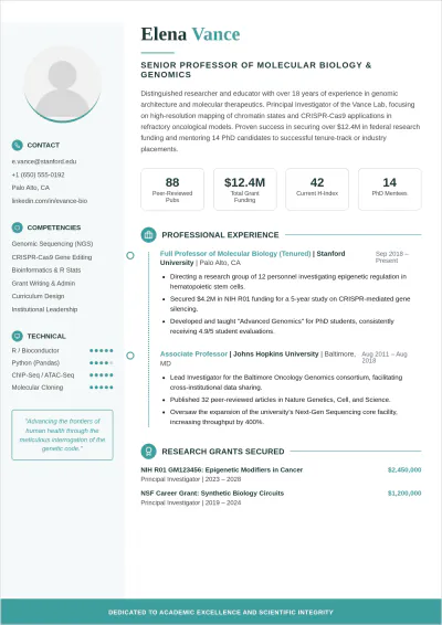 Free Academic ATS CV Template, AI CV Builder