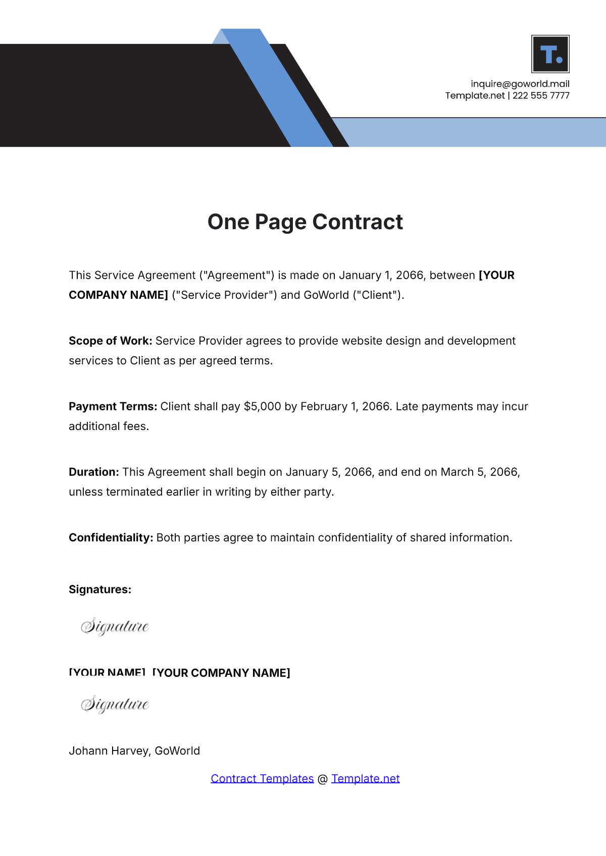 One Page Contract Template - Edit Online & Download