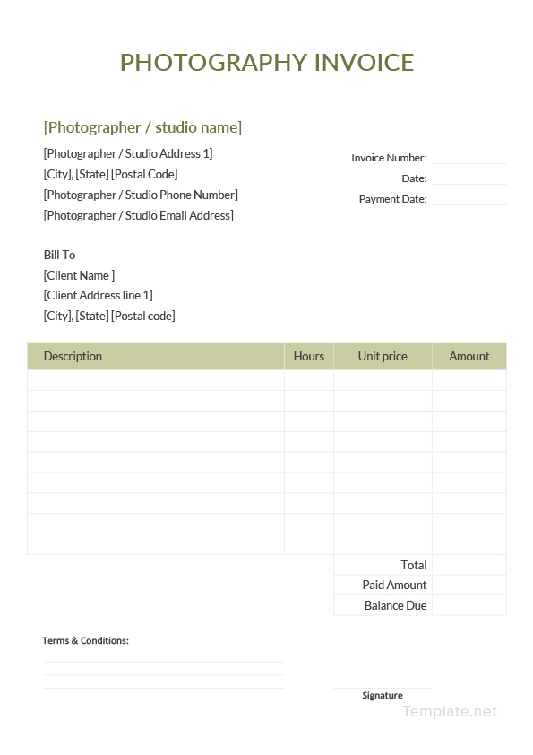 Sample Photography Invoice Template in Microsoft Word Excel PDF