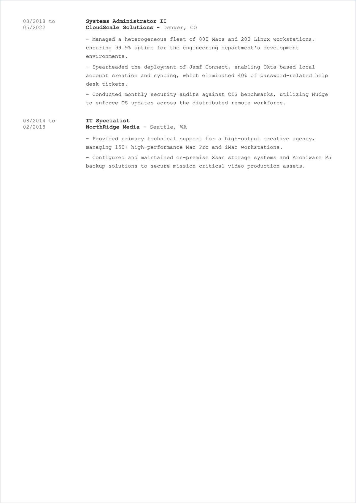 Free ATS Resume for Macbook Template, AI Resume Builder
