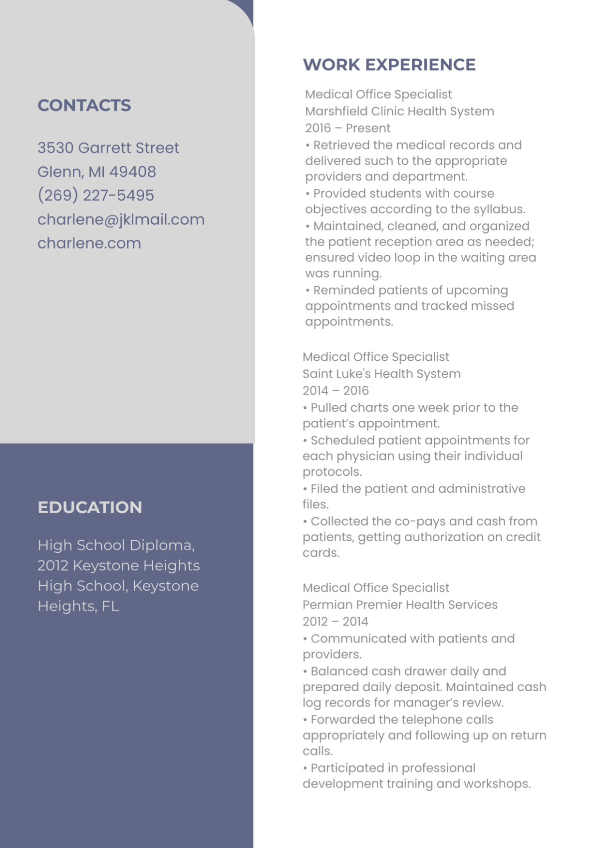 Free Medical Office Specialist Resume Template to Edit Online