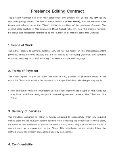 Free Freelance Editing Contract Template to Edit Online