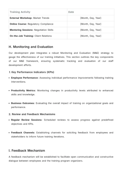 Free Real Estate Staff Development Plan Template to Edit Online