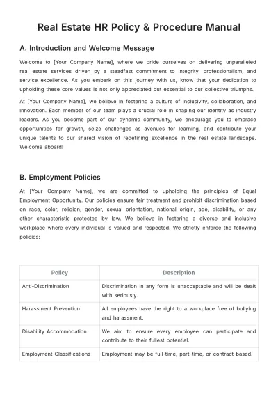 Free Real Estate HR Policy & Procedure Manual Template to Edit Online