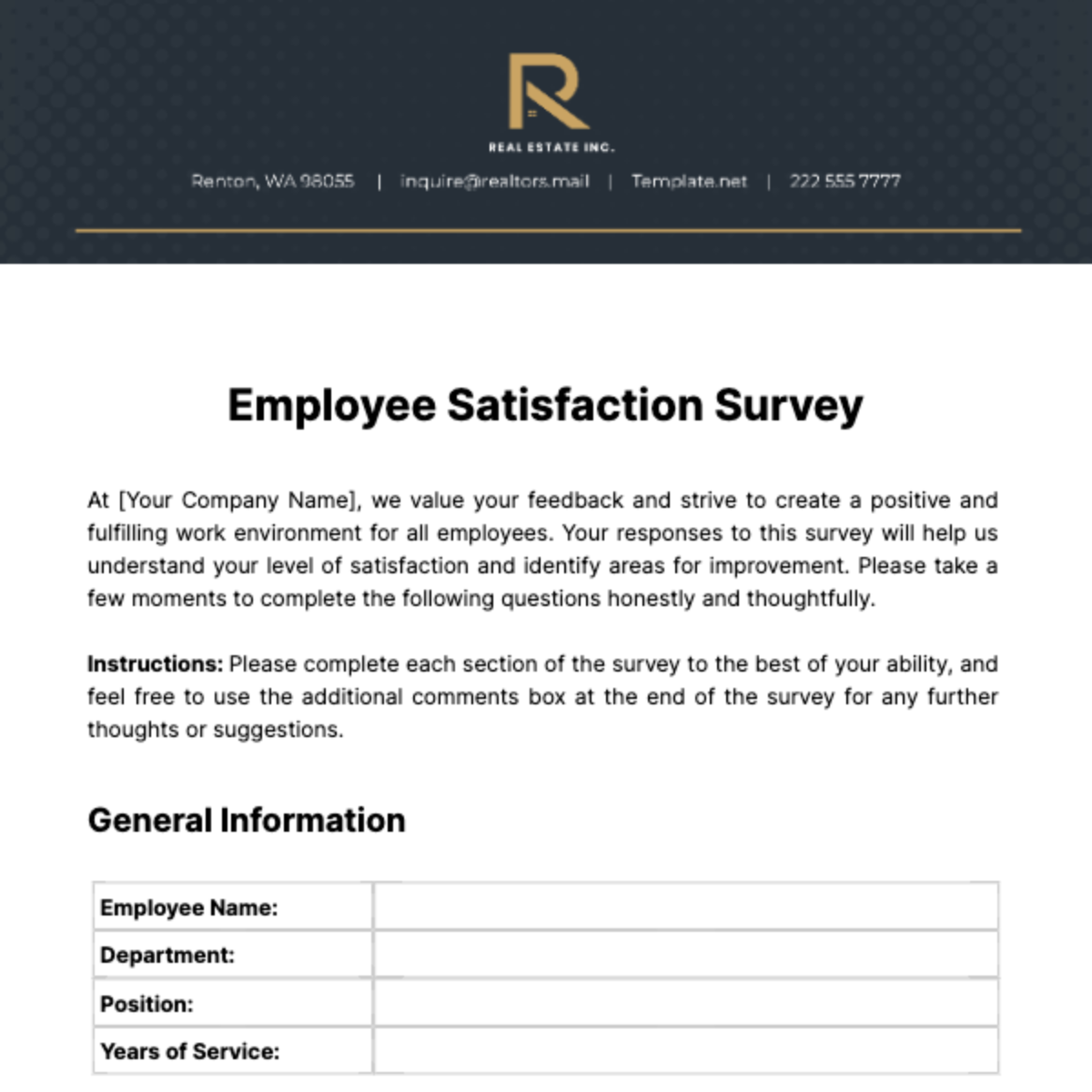 Free Real Estate Employee Satisfaction Survey Template