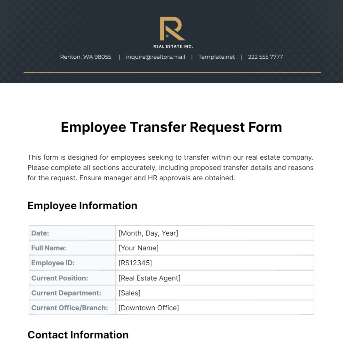 Real Estate Employee Transfer Request Form Template - Edit Online & Download