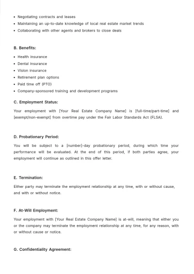 Free Real Estate Employment Offer Letter Template to Edit Online
