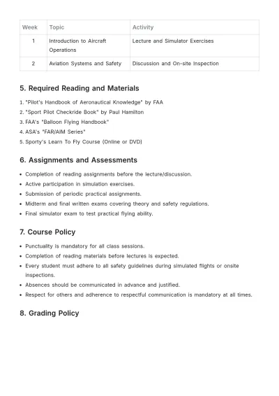 Free Sport Pilot Training Syllabus Template to Edit Online
