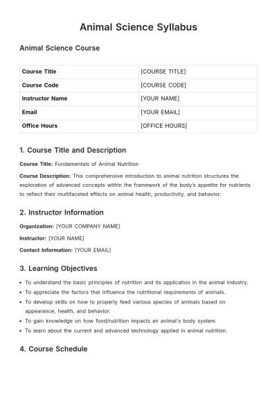 Free Animal Science Syllabus Template to Edit Online