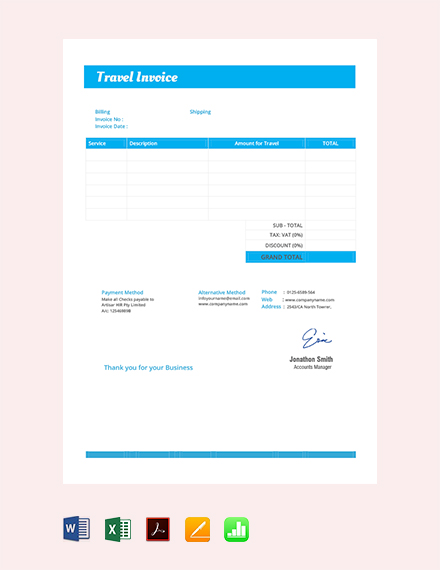 Travel Invoice Template Free Download