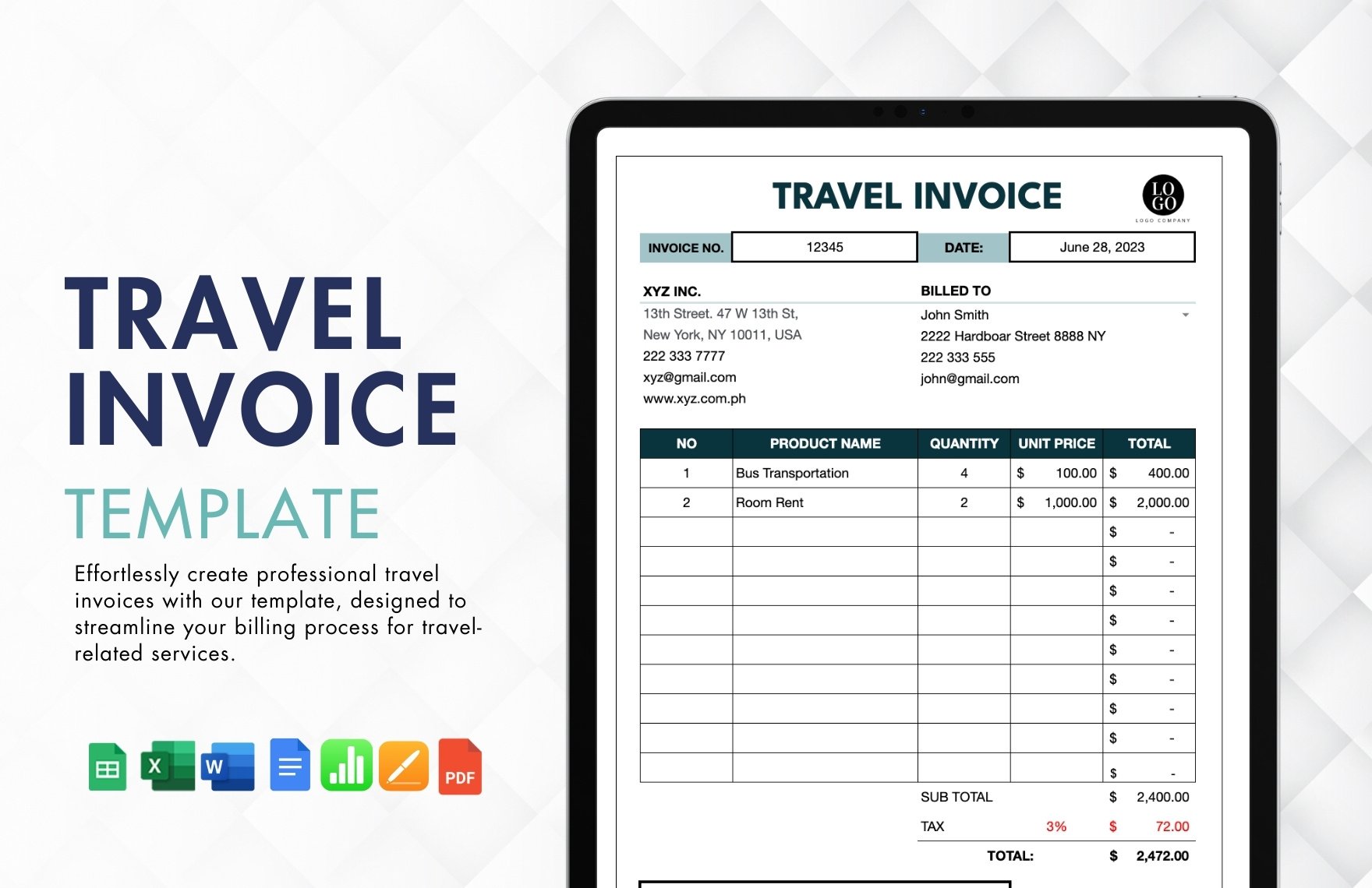 Travel Invoice Template