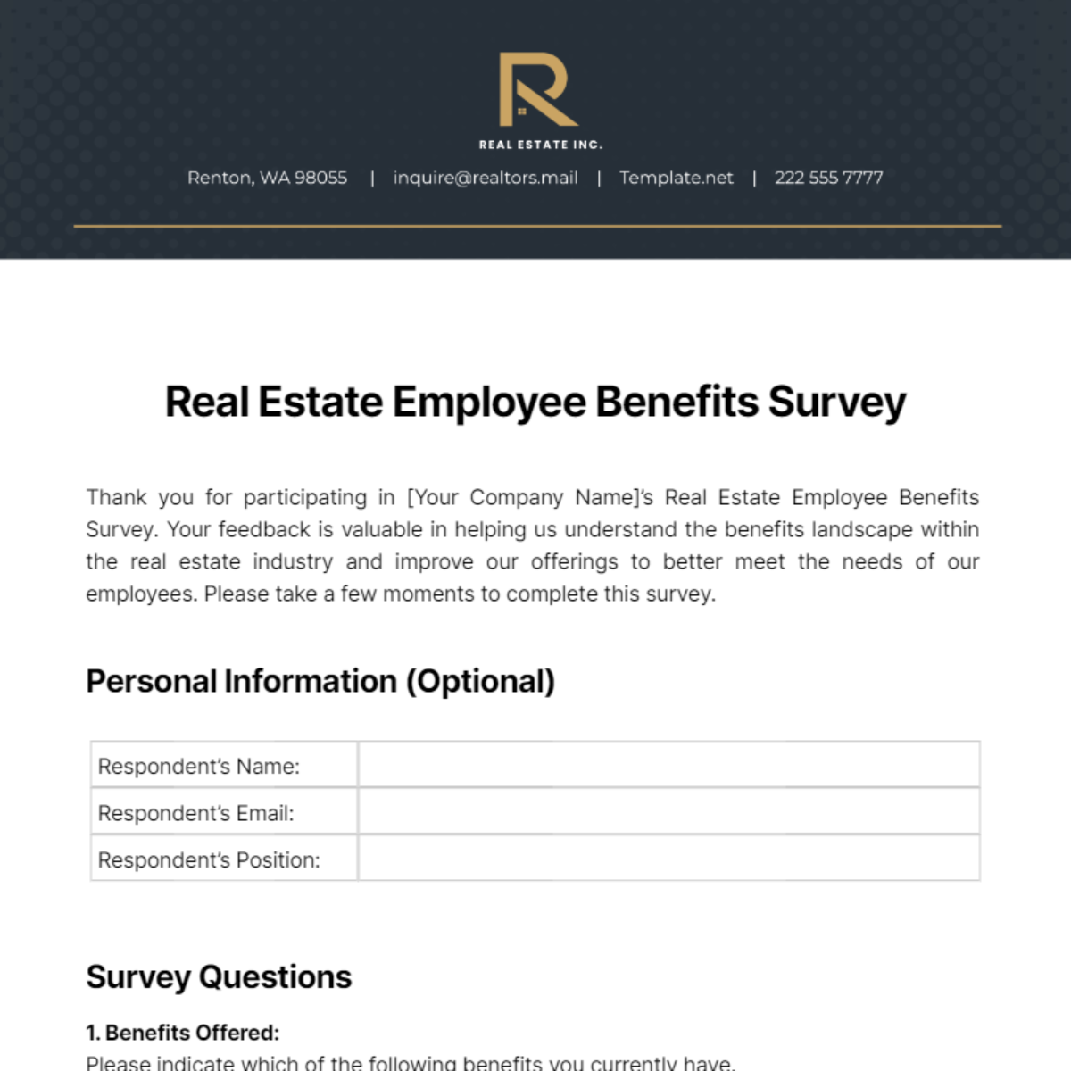 Real Estate Employee Benefits Survey Template