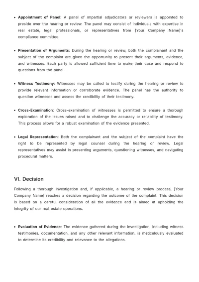 Free Real Estate Disciplinary Action and Investigation Procedure Template to Edit Online
