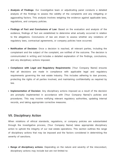 Free Real Estate Disciplinary Action and Investigation Procedure Template to Edit Online