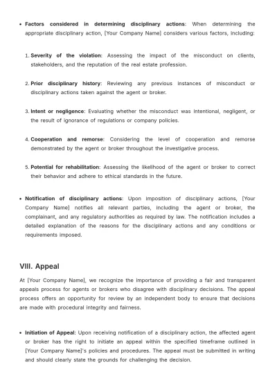 Free Real Estate Disciplinary Action and Investigation Procedure Template to Edit Online
