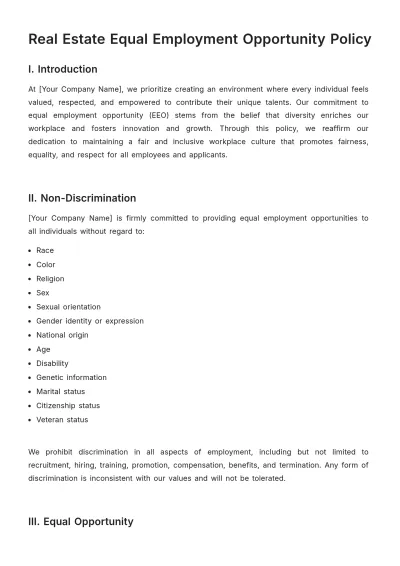 Free Real Estate Equal Employment Opportunity Policy Template to Edit Online