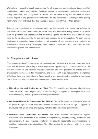 Free Real Estate Equal Employment Opportunity Policy Template to Edit Online