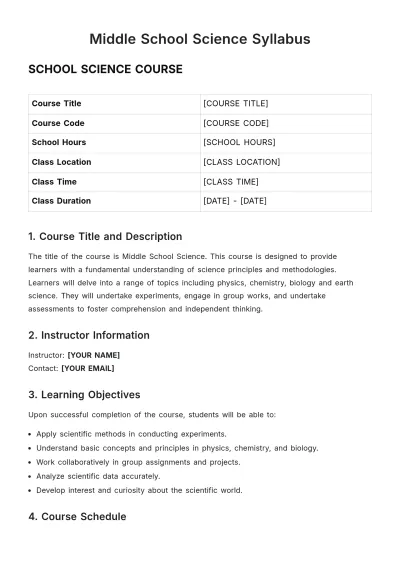 Free Middle School Science Syllabus Template to Edit Online