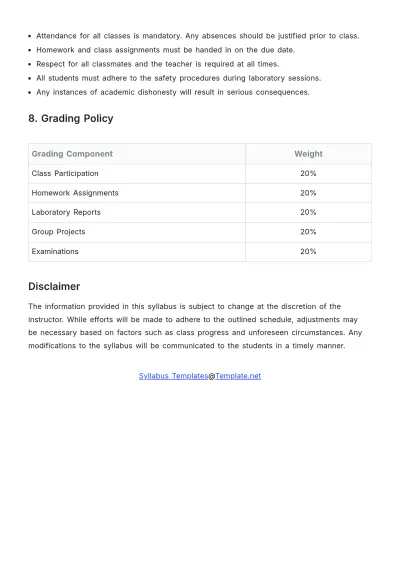 Free Middle School Science Syllabus Template to Edit Online