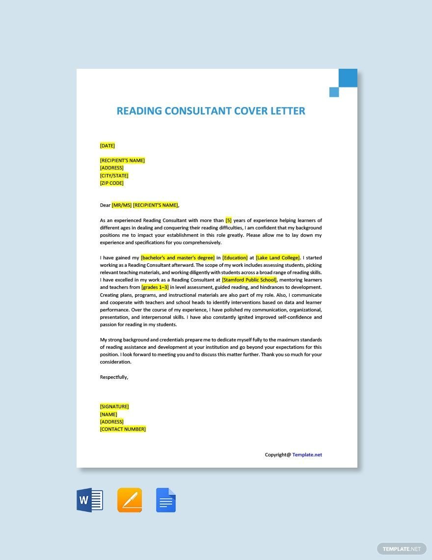 Reading Consultant Cover Letter