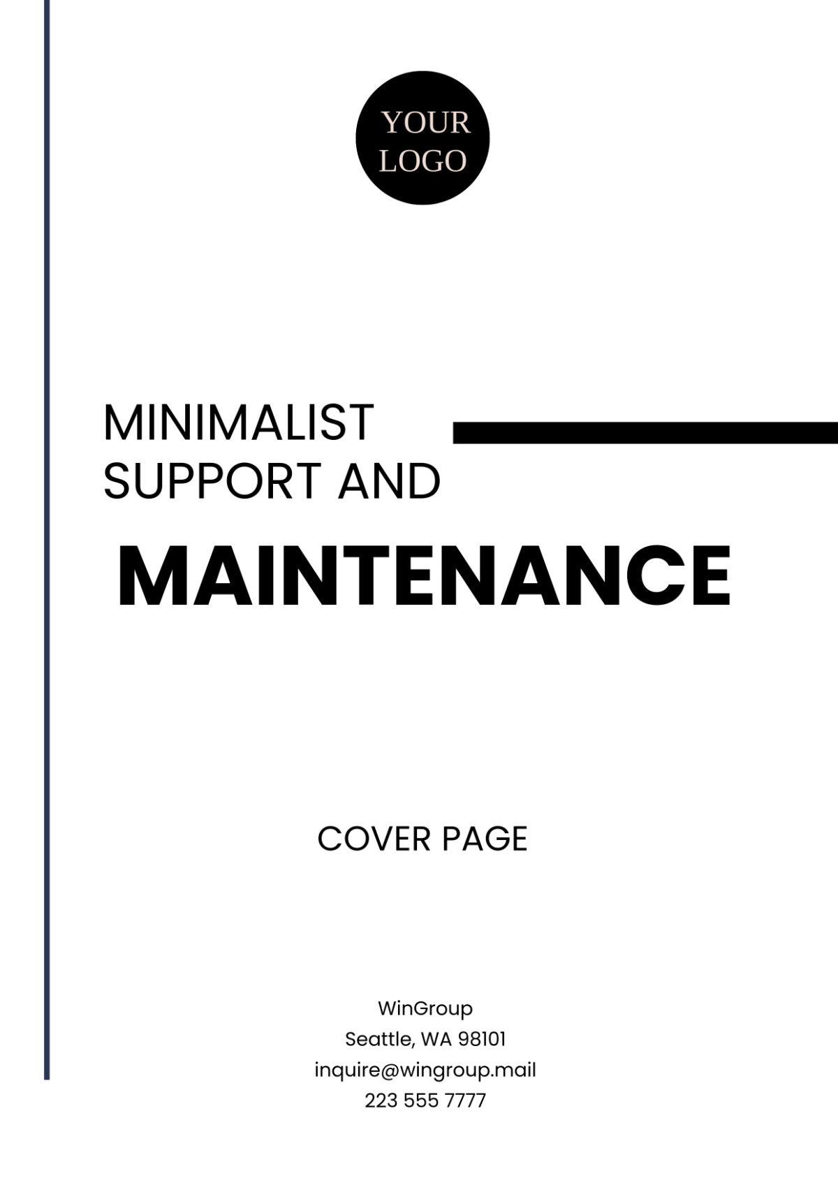 Minimalist Support and Maintenance Cover Page Template - Edit Online & Download