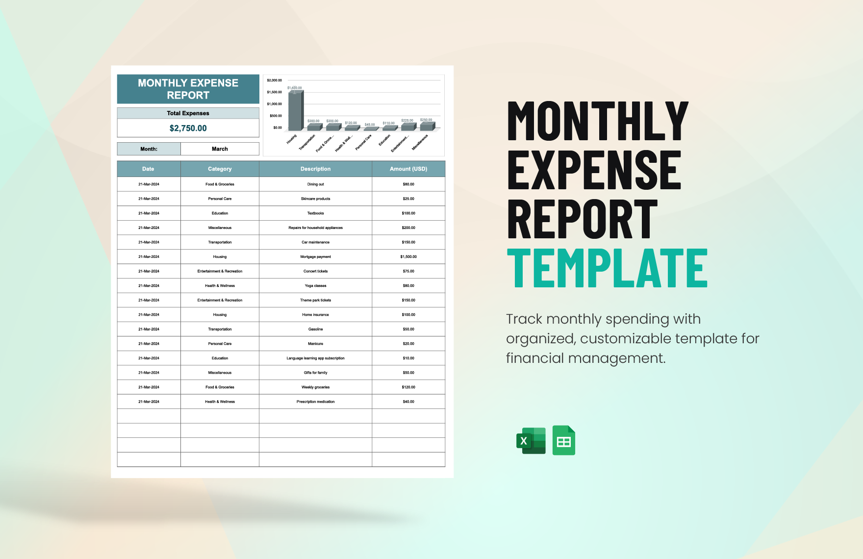 Free Monthly Expense Report Template in Excel, Google Sheets