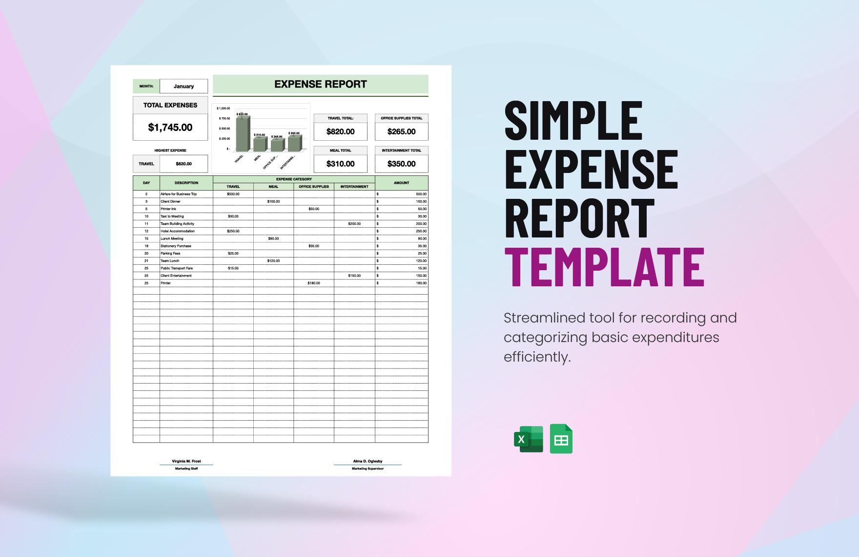 Simple Expense Report Template in Excel, Google Sheets