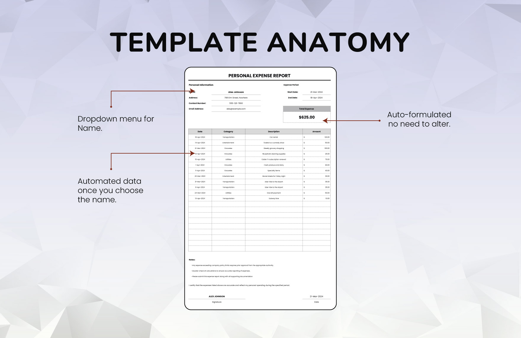 Personal Expense Report Template