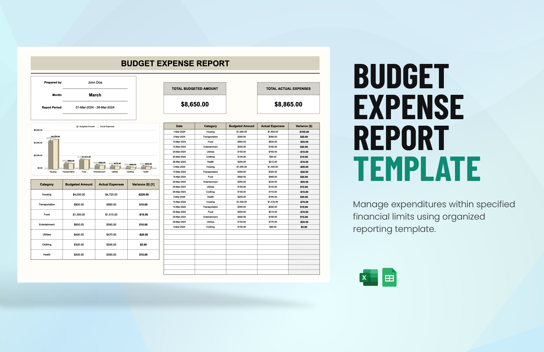 Budget Expense Report Template in Excel, Google Sheets
