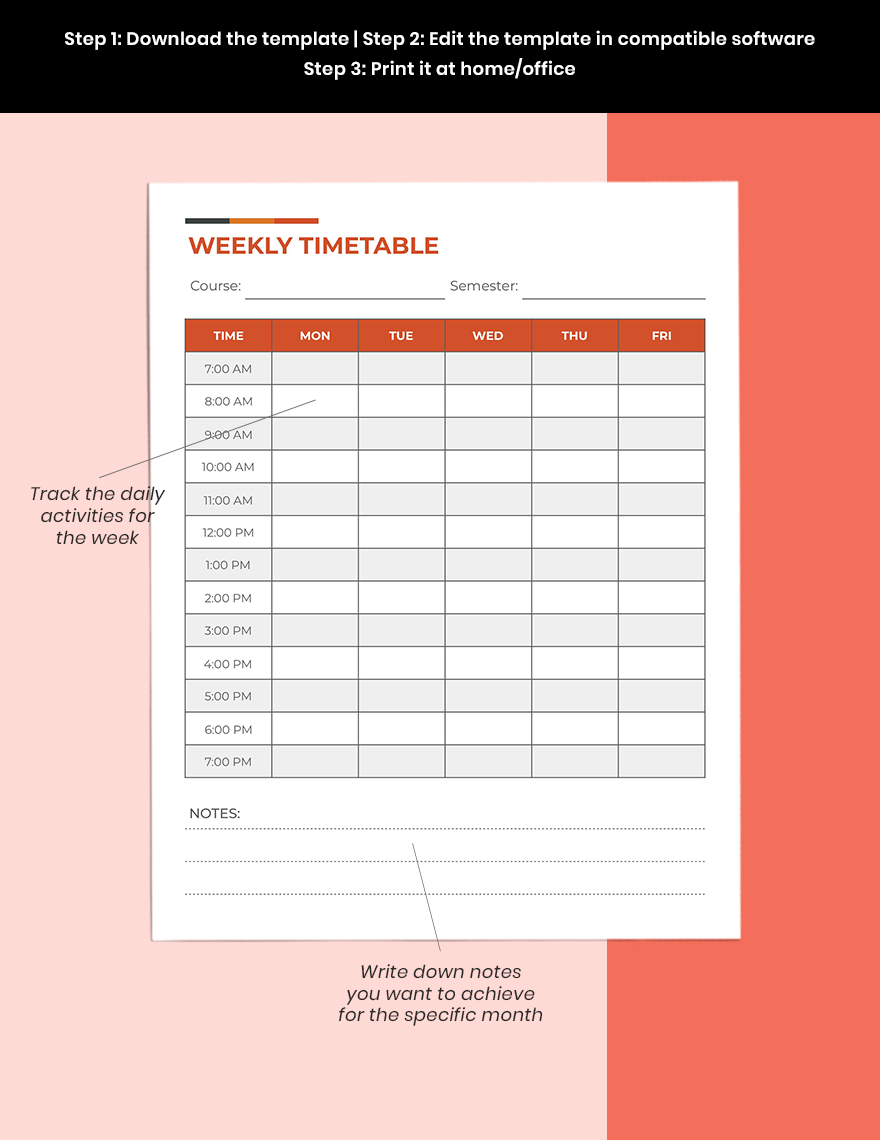 Weekly Course Planner Template