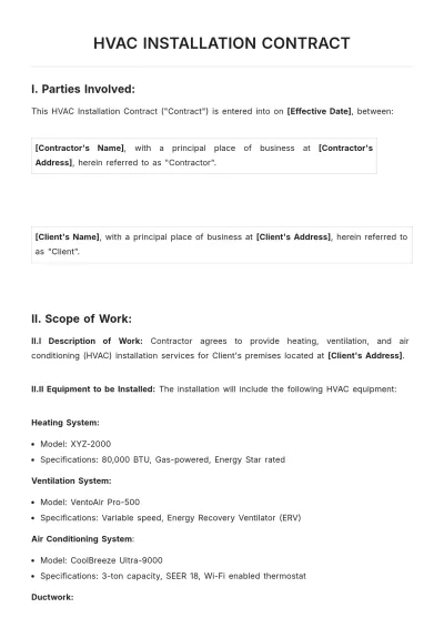 Free HVAC Installation Contract Template to Edit Online