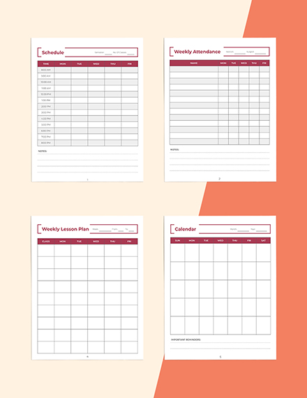 Weekly teacher planner template word apple pages template