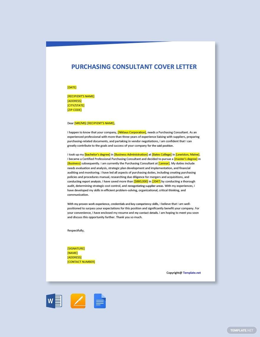 Purchasing Consultant Cover Letter