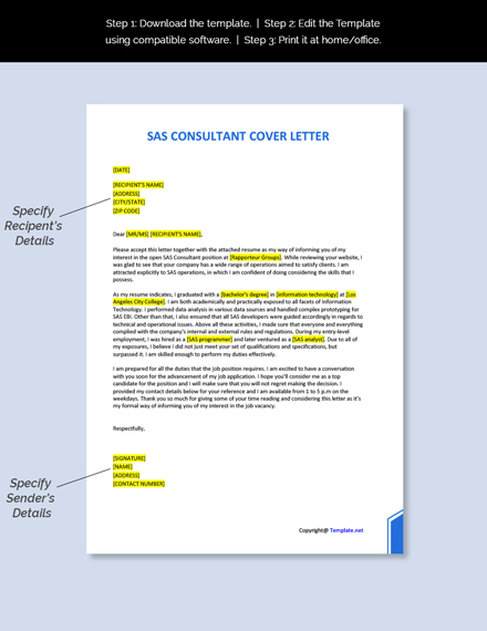 SAS Consultant Cover Letter Template [Free PDF] - Word | Apple Pages ...