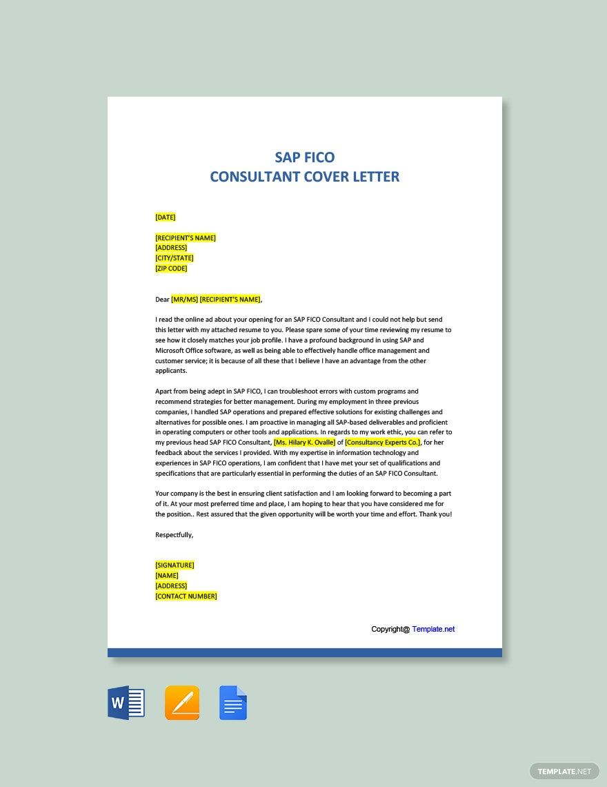 SAP FICO Consultant Cover Letter in Google Docs, Word, Pages, PDF - Download | Template.net