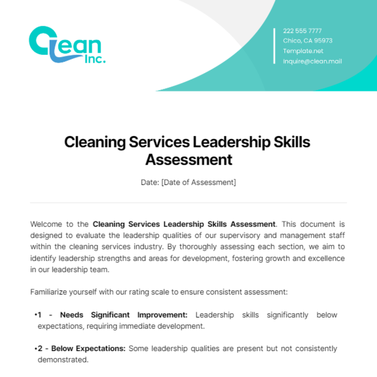 Free Cleaning Services Leadership Skills Assessment Template
