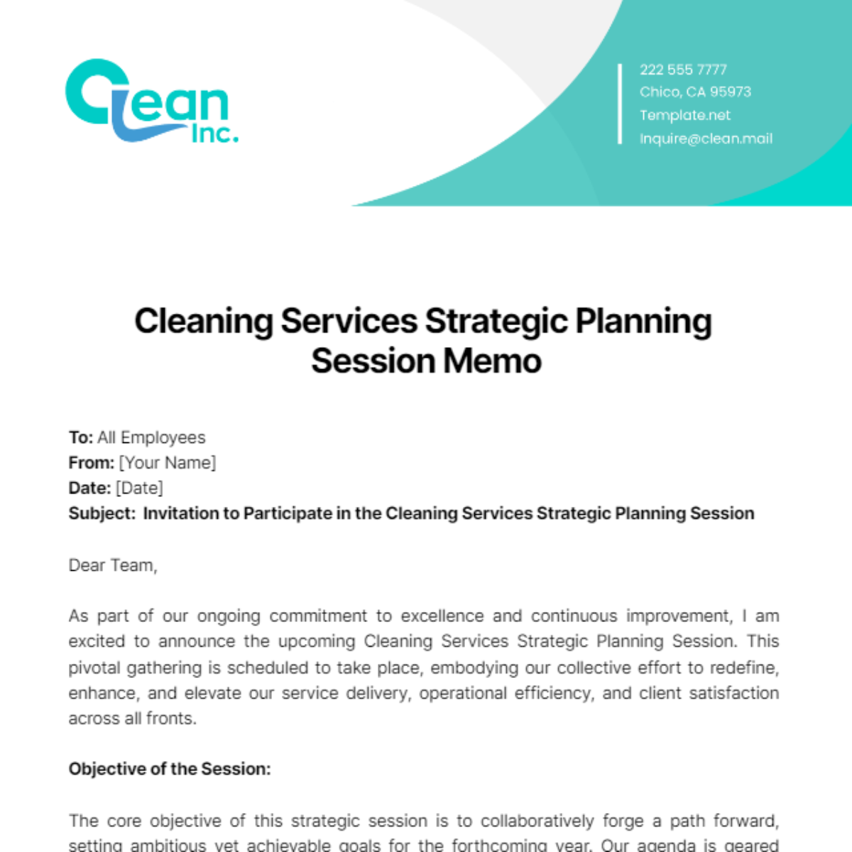 Cleaning Services Strategic Planning Session Memo Template