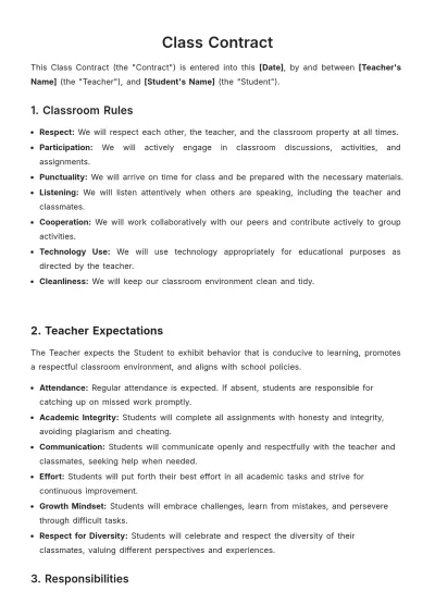 Free Class Contract Template to Edit Online