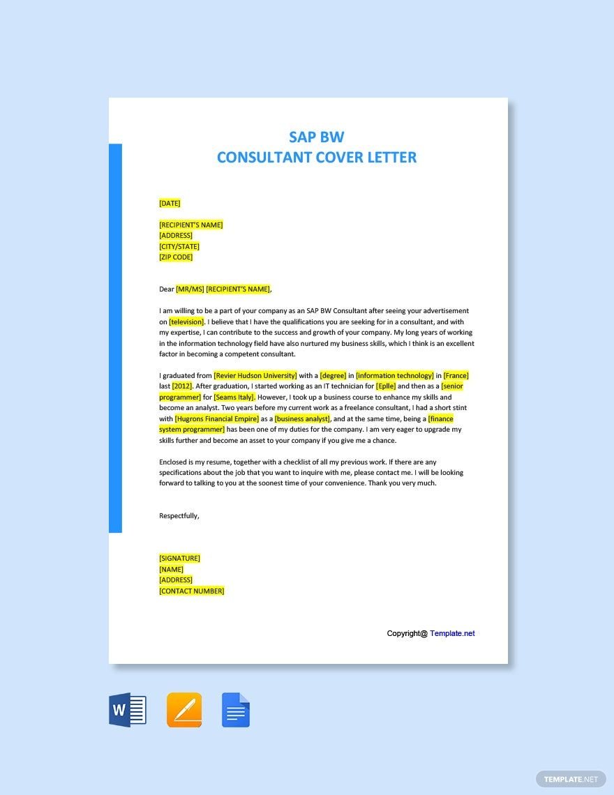 SAP BW Consultant Cover Letter