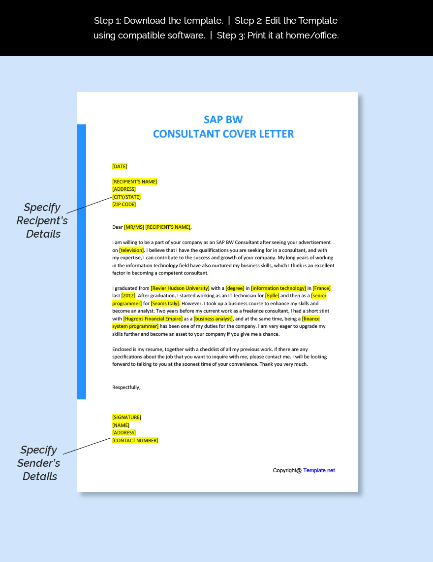 SAP BW Consultant Cover Letter