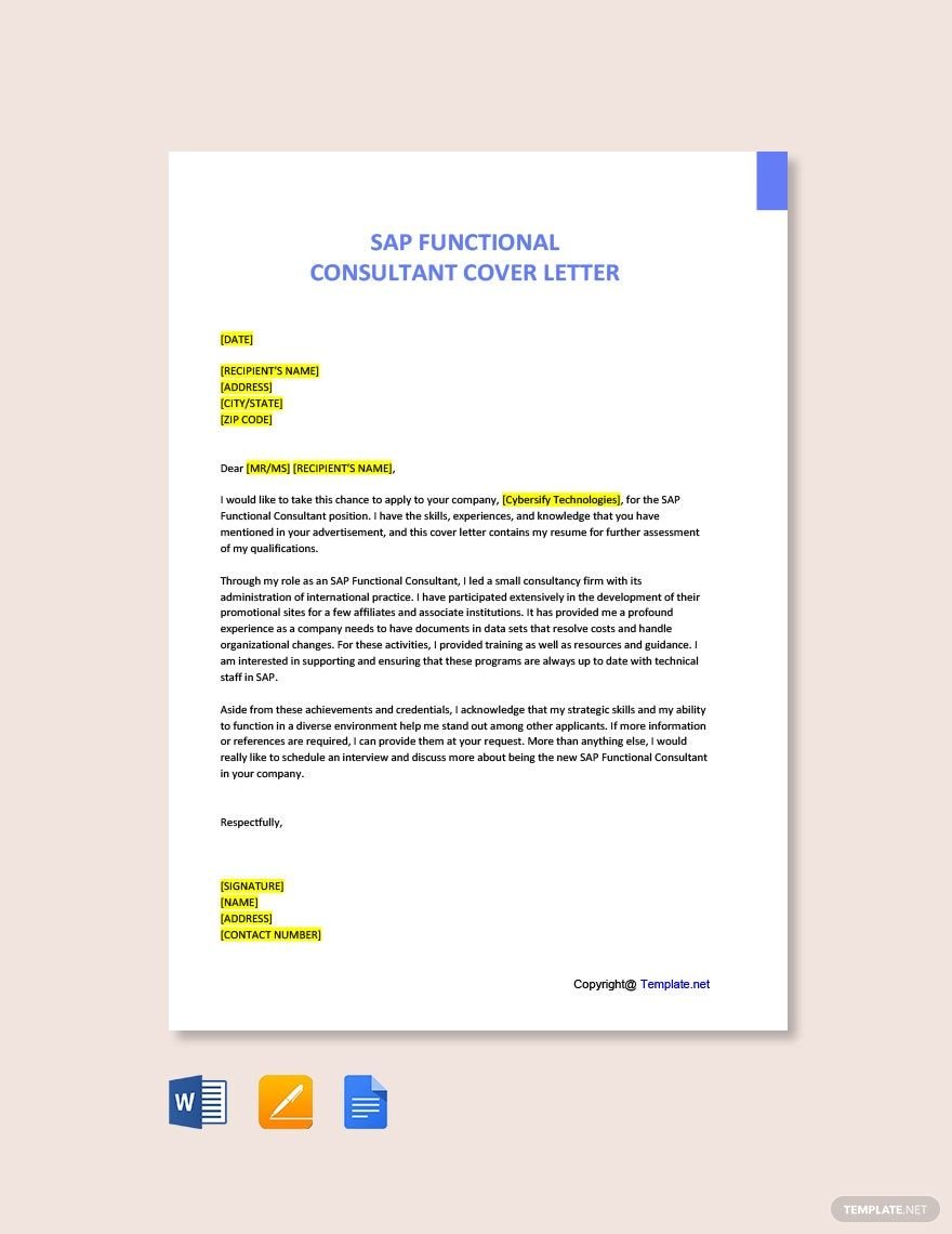 SAP Functional Consultant Cover Letter