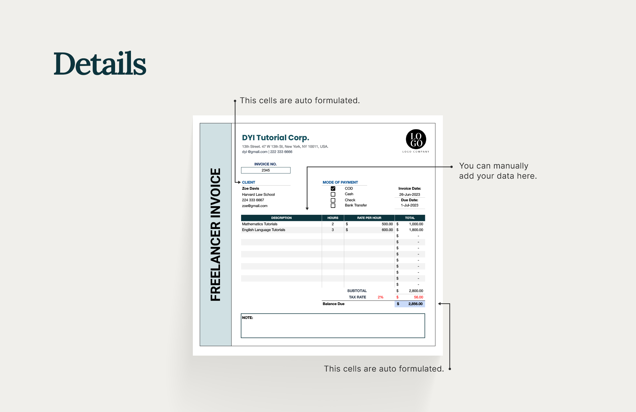 Freelancer Invoice Template Download in Word Google Docs Excel PDF