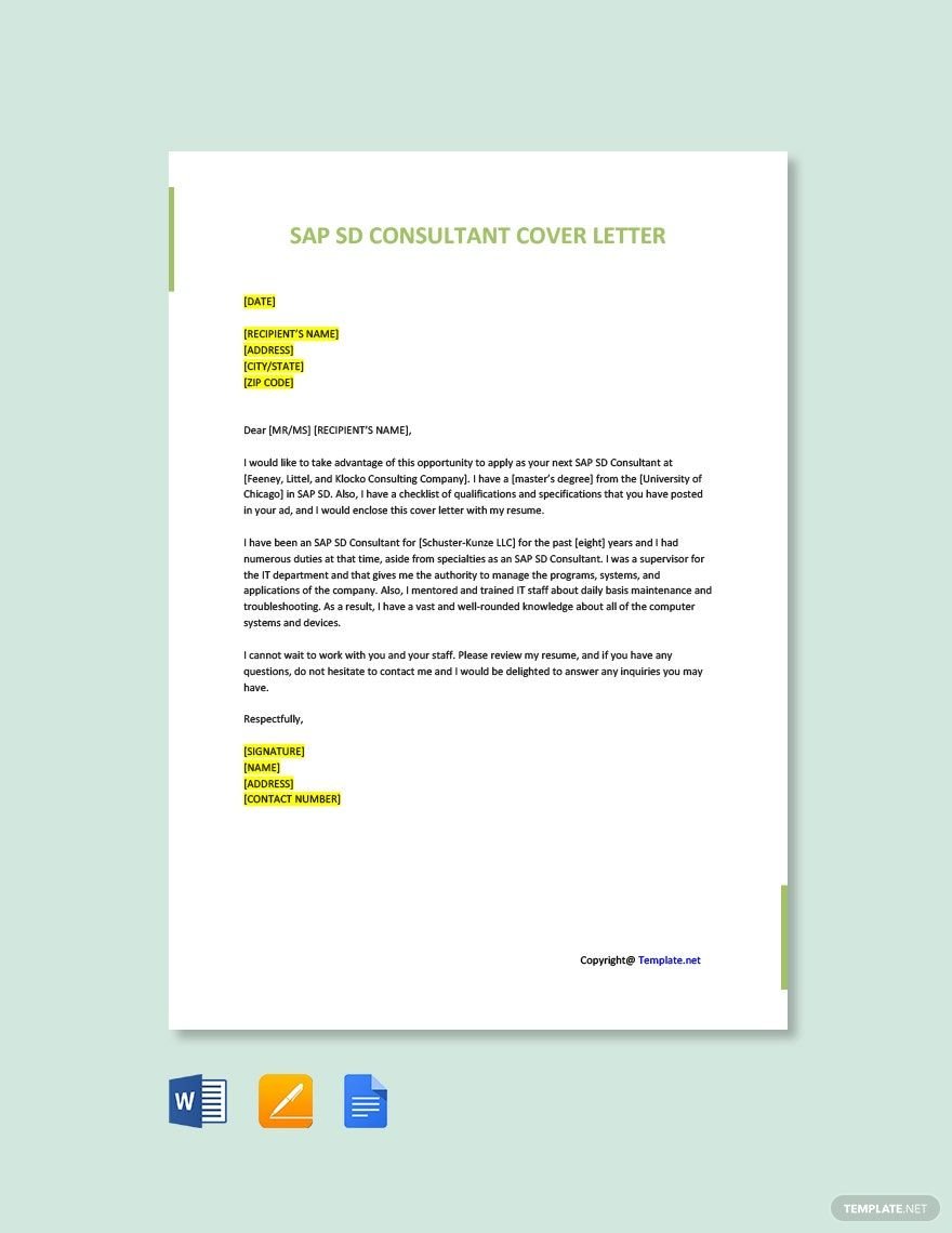 SAP SD Consultant Cover Letter