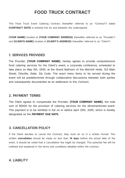 Free Food Truck Contract Template to Edit Online