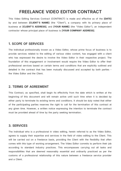 Free Freelance Video Editor Contract Template to Edit Online