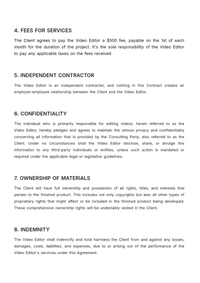 Free Freelance Video Editor Contract Template to Edit Online