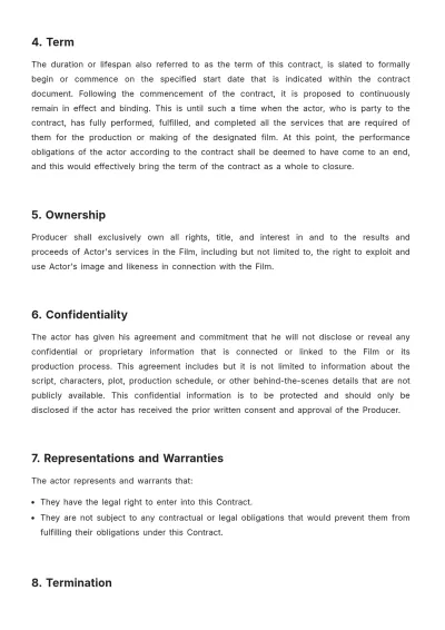 Free Film Actor Contract Template to Edit Online