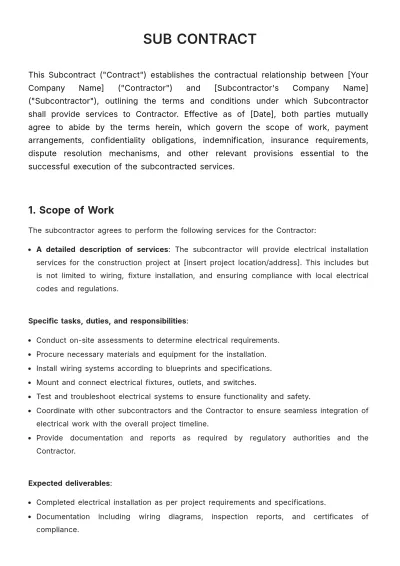 Free Sub Contract Template to Edit Online