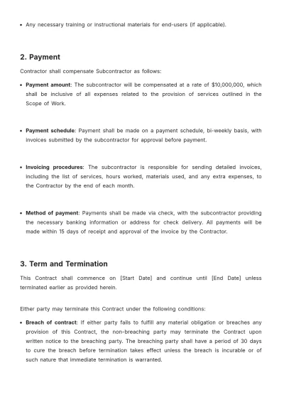 Free Sub Contract Template to Edit Online